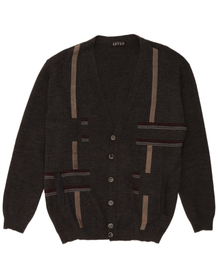 Pulover Cardigan Vintage pentru bărbați XL Lână cu dungi gri