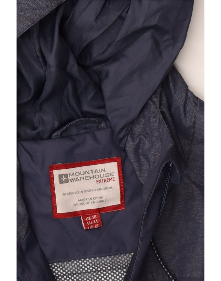 MOUNTAIN WAREHOUSE Womens Hooded Rain Jacket UK 16 Large Navy Blue Nylon Vintage Mountain Warehouse and Second-Hand Mountain Warehouse from Messina Hembry 