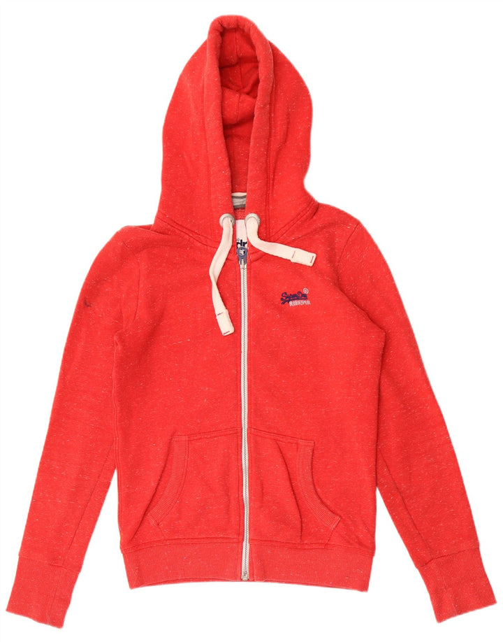 SUPERDRY Pulover cu capota cu fermoar pentru bărbați, poliester roșu cu pături mici
