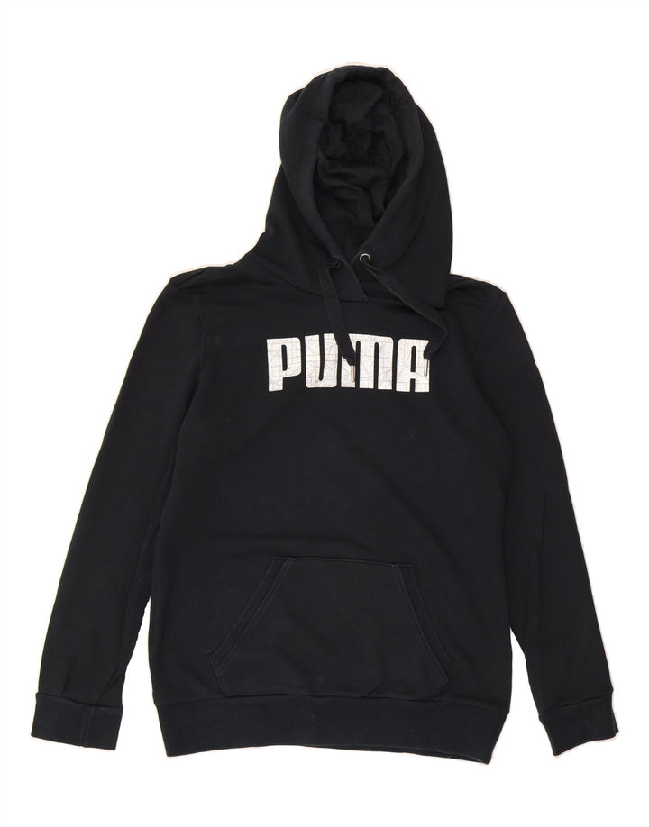 PUMA Womens Graphic Hoodie Jumper UK 12 Medium Navy Blue Vintage Puma and Second-Hand Puma from Messina Hembry 