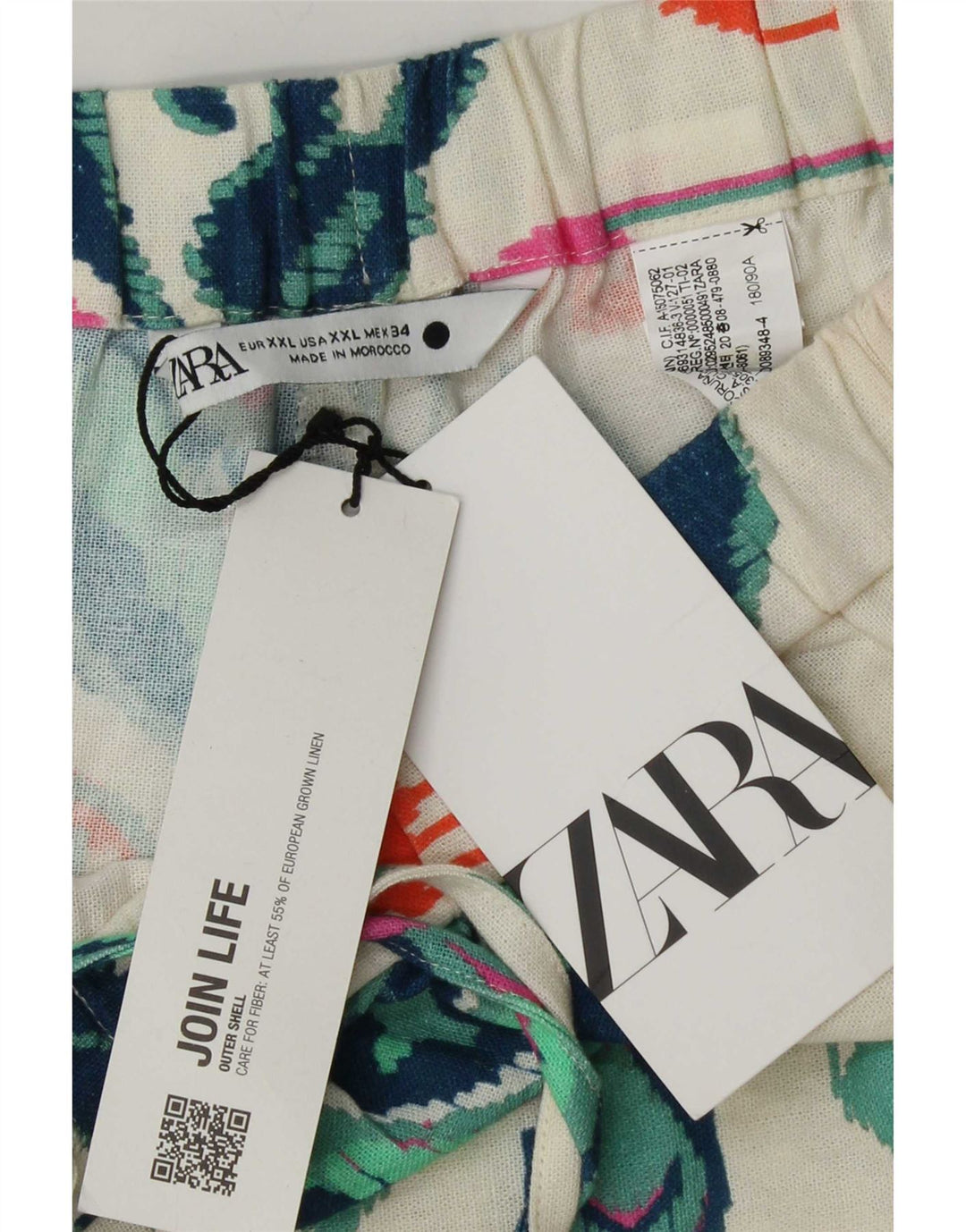 Pantaloni caldi pentru femei Zara 2XL W38 Lenjerie albă Ikat