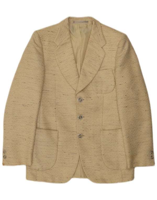 Jachetă vintage pentru bărbați cu 3 nasturi IT 48 Medium Bej Lână virgină cu pete