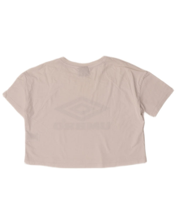 Umbro Womens Crop Oversized Graphic T-Shirt Top UK 10 Small White Cotton