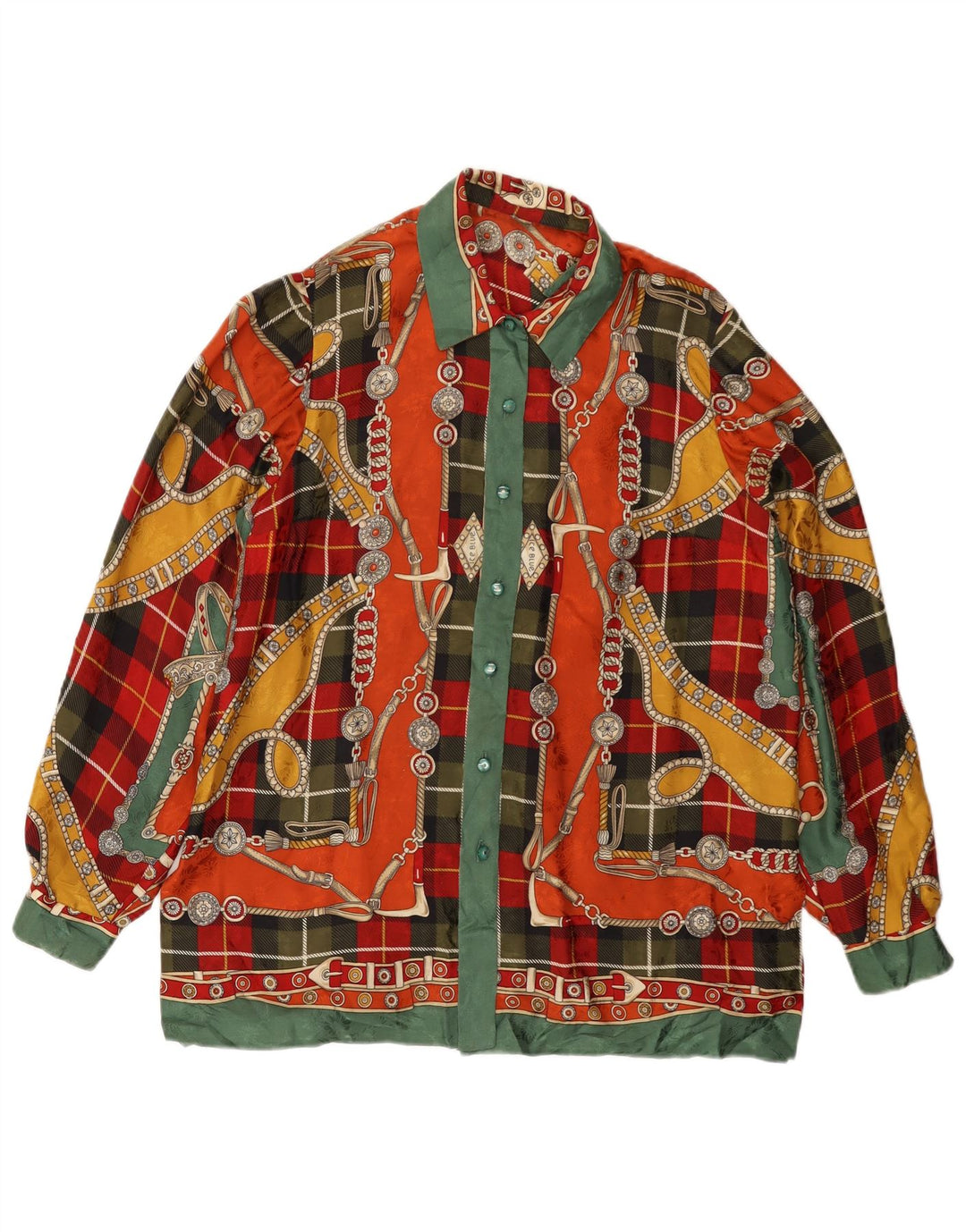 Bluză de cămașă cu model abstract pentru femei vintage UK 14 mare, multicoloră