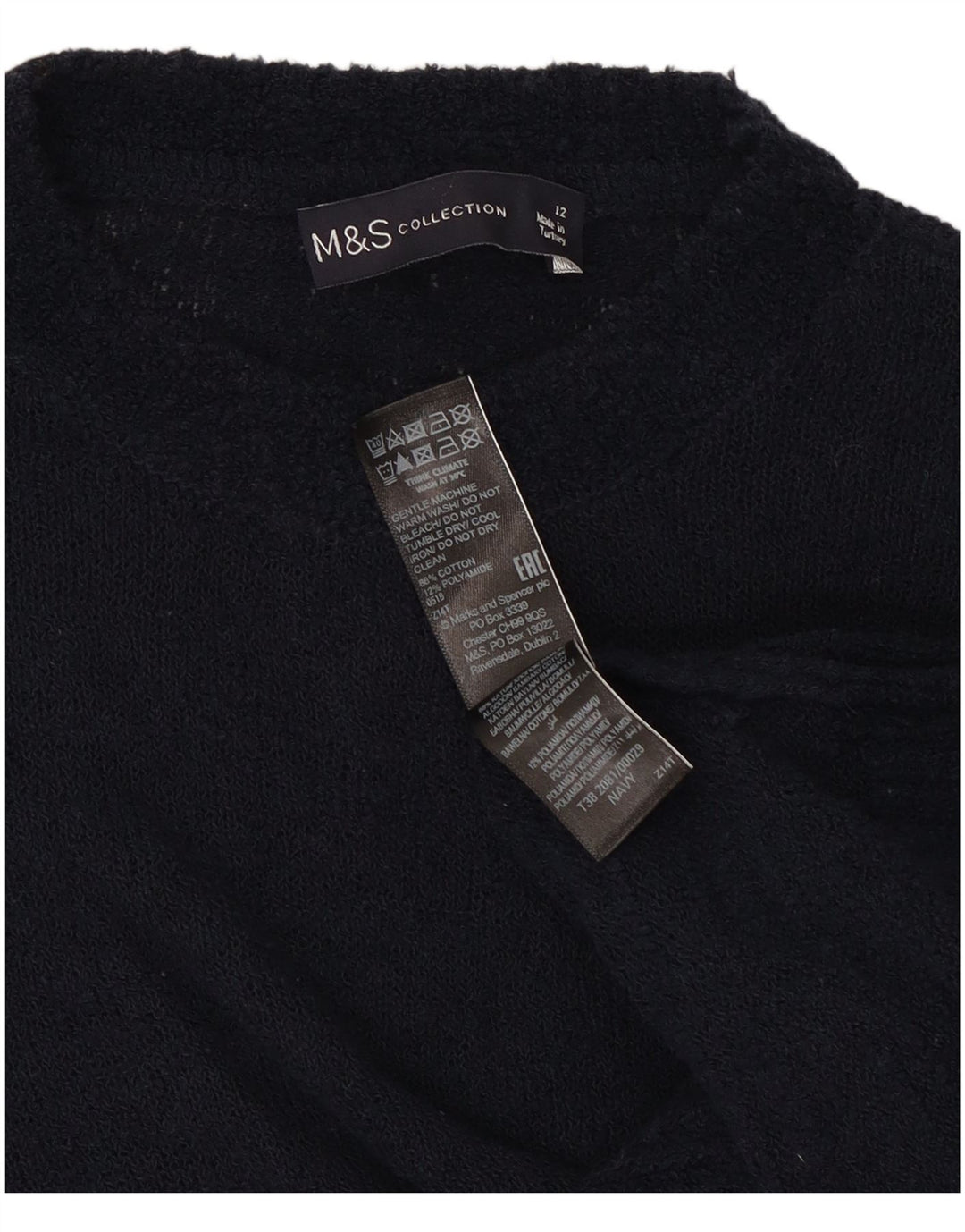 Pulover pentru femei Marks & Spencer cu decolteu triplu UK 12 Medium Bleumarin