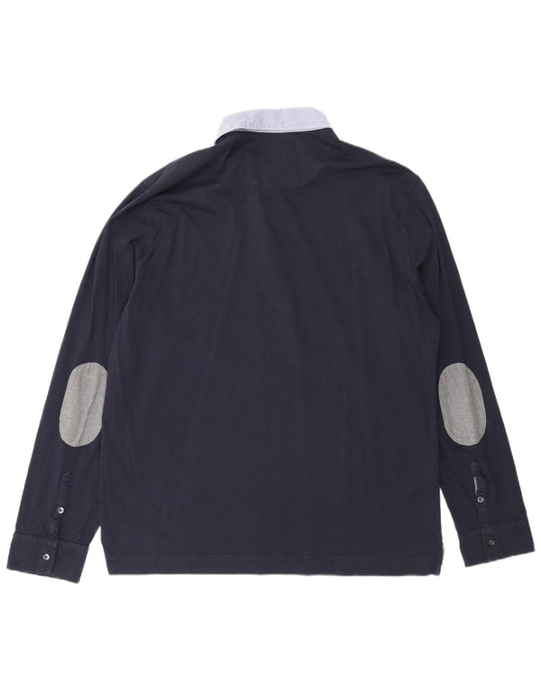 Massimo Dutti Mens Long Sleeve Rugby Polo Shirt 2XL Navy Blue Colourblock