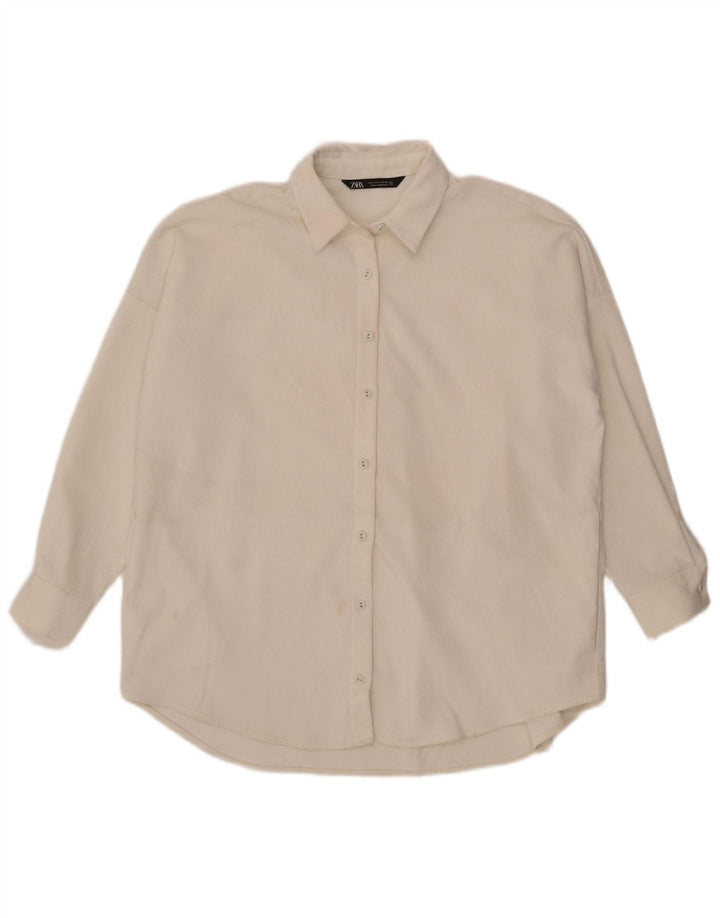 Cămașă oversize din velur pentru femei Zara UK 10 Poliester alb mic
