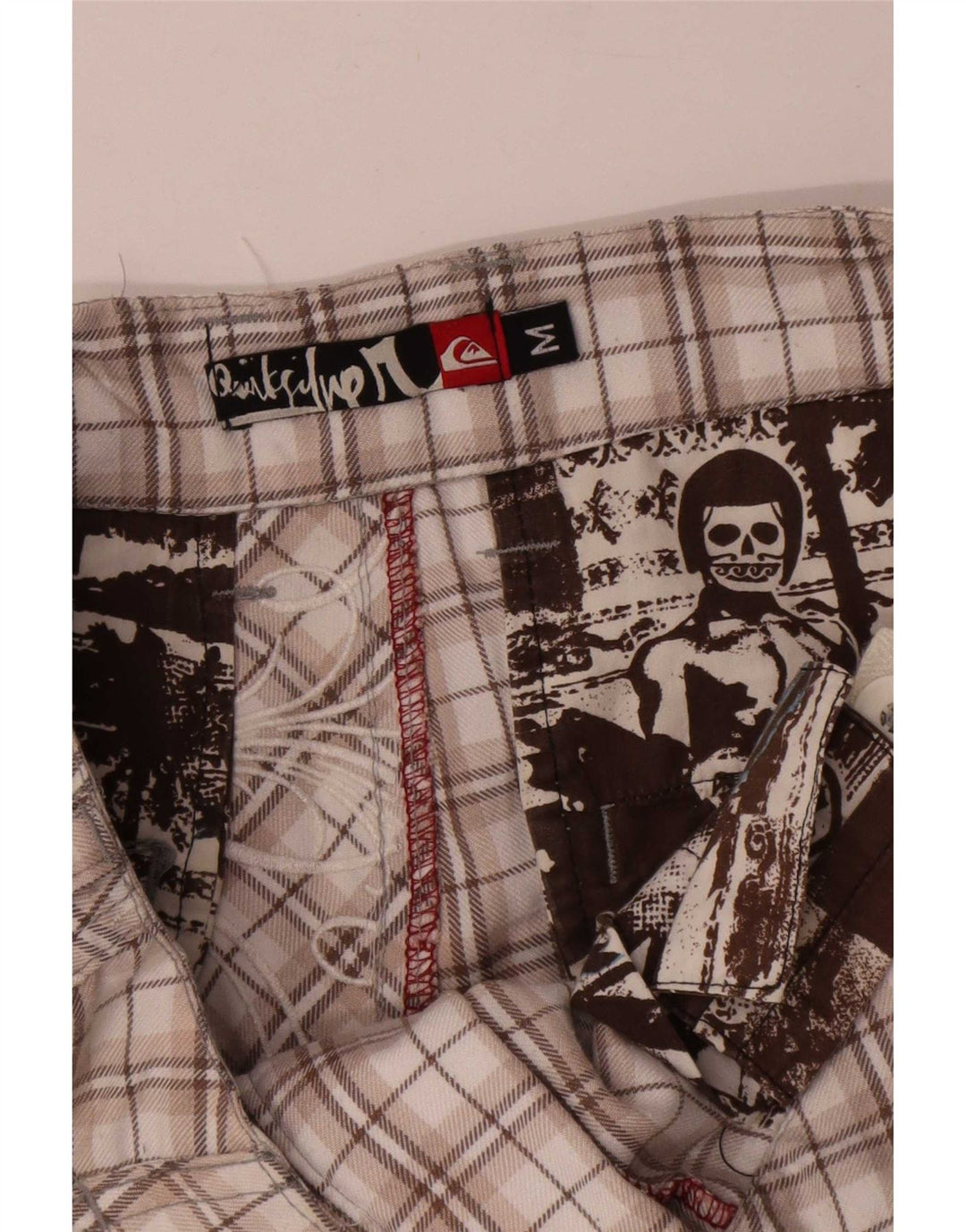Pantaloni scurți chino grafic Quiksilver pentru bărbați, medii W32, poliester cu carouri bej