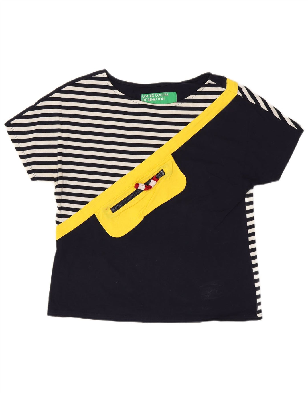 Tricou supradimensionat pentru femei BENETTON Top UK 10 mic din bumbac cu dungi bleumarin