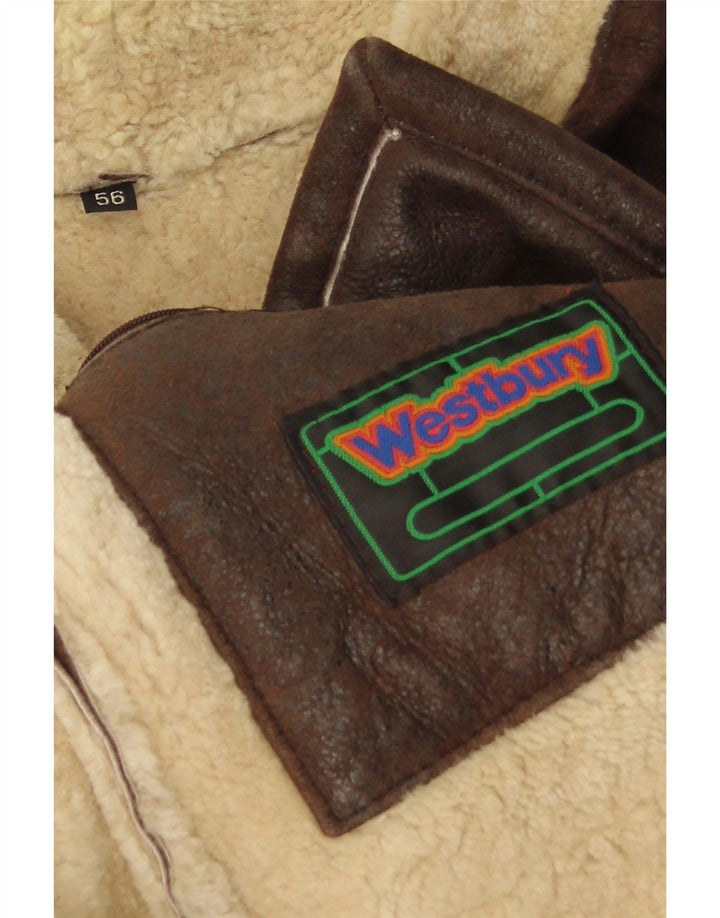 Jachetă din shearling pentru bărbați WESTBURY IT 56 3XL din piele maro