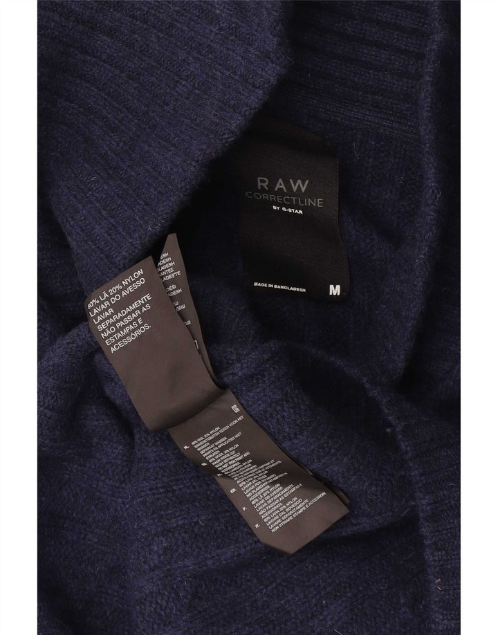 Pulover G-Star pentru bărbați cu gât șal, lână medie albastru bleumarin