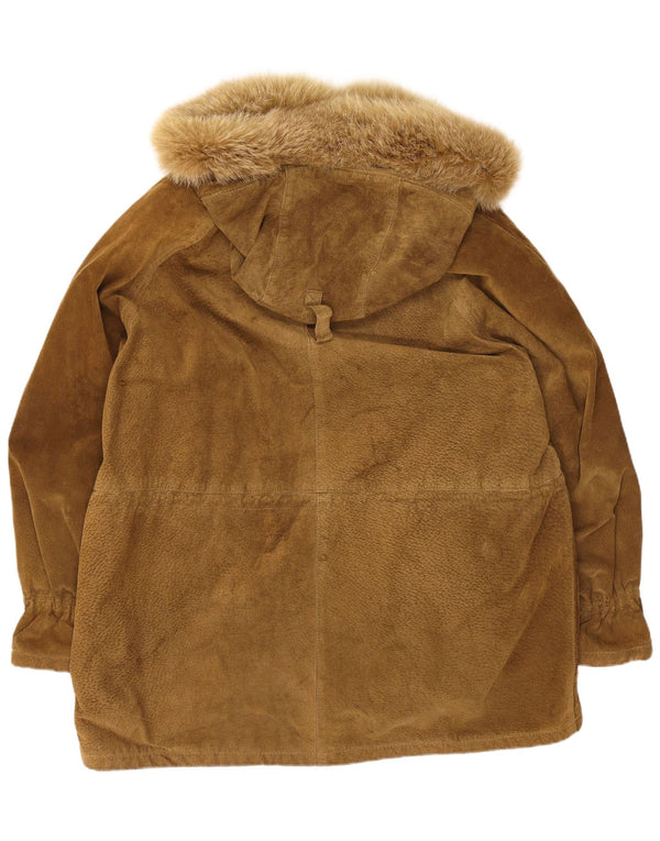 Pardesiu supradimensionat din piele intoarsa cu gluga Vintage pentru femei EU 44 XL Bej