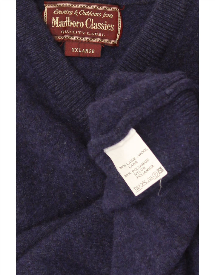 Pulover cu decolteu în V Marlboro Classics pentru bărbați, 2XL, lână bleumarin