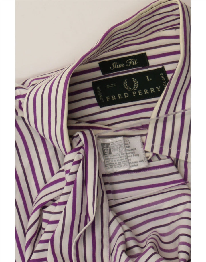 Cămașă pentru bărbați Fred Perry slim fit, mare, gri, bumbac cu dungi