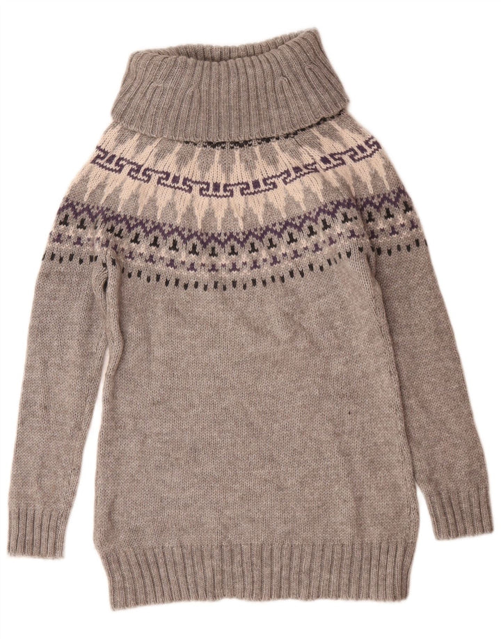 Pulover pentru femei Marks & Spencer cu gât rulat, UK 12 Medium Gri Fair Isle