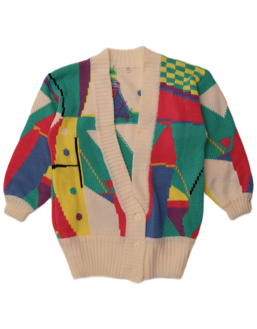 Pulover Cardigan Vintage pentru Damă EU 38/40 Mediu Multicolor Geometric