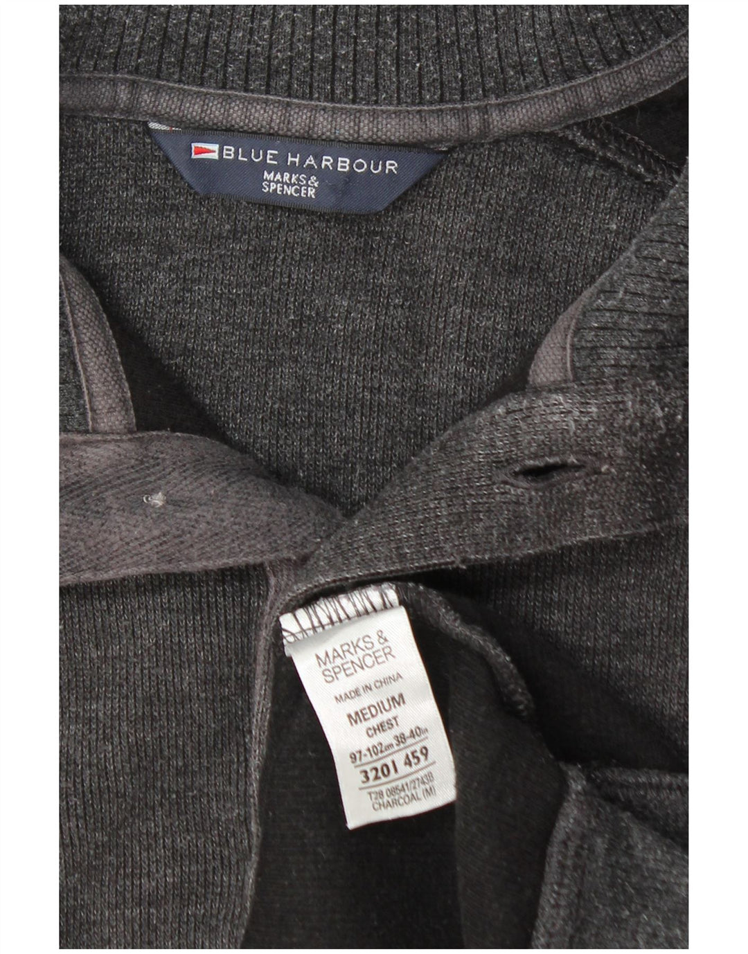 Pulover pentru bărbați Marks & Spencer, cu gât cu nasturi, din bumbac gri mediu