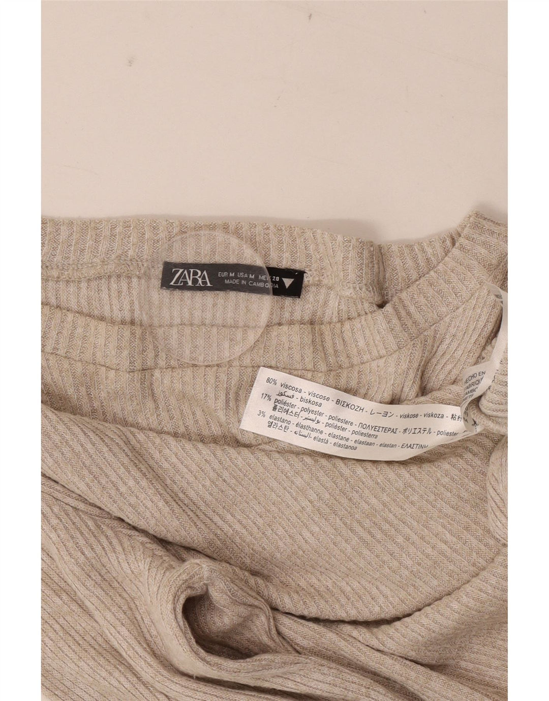 Top femei Zara cu mânecă lungă UK 12 Medium Bej Viscoză
