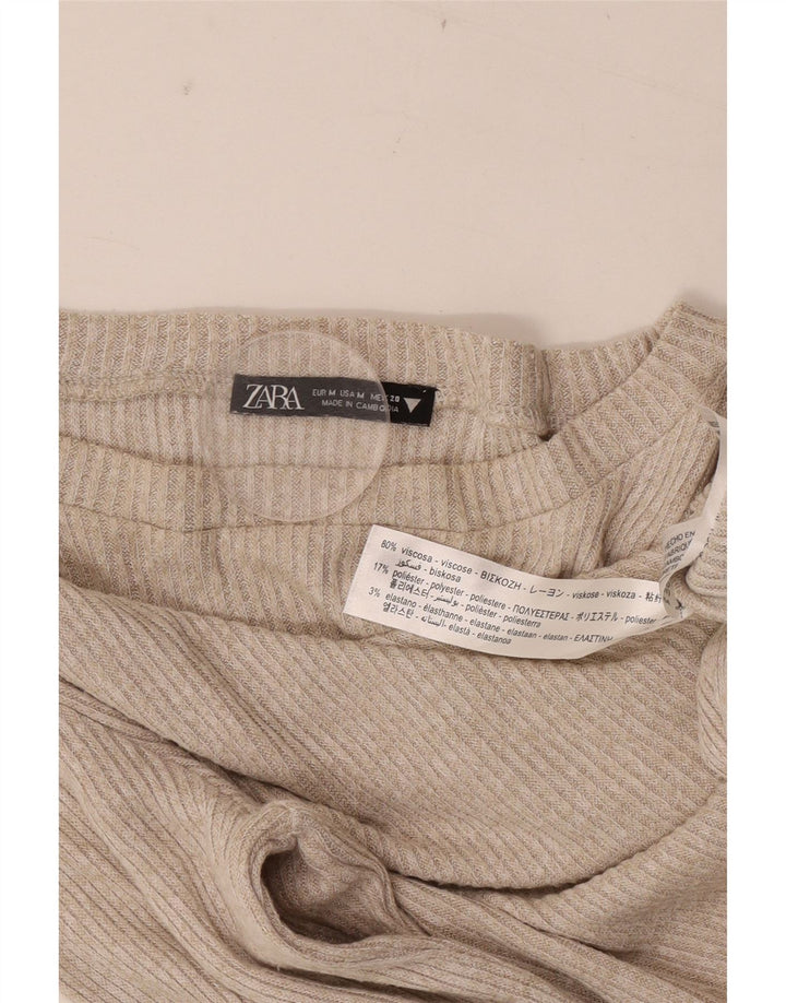 Top femei Zara cu mânecă lungă UK 12 Medium Bej Viscoză