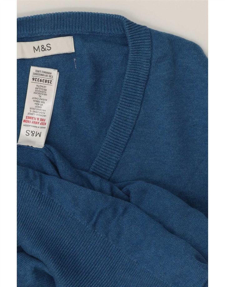 Pulover pentru bărbați Marks & Spencer, cu decolteu în V, XL, bumbac, albastru