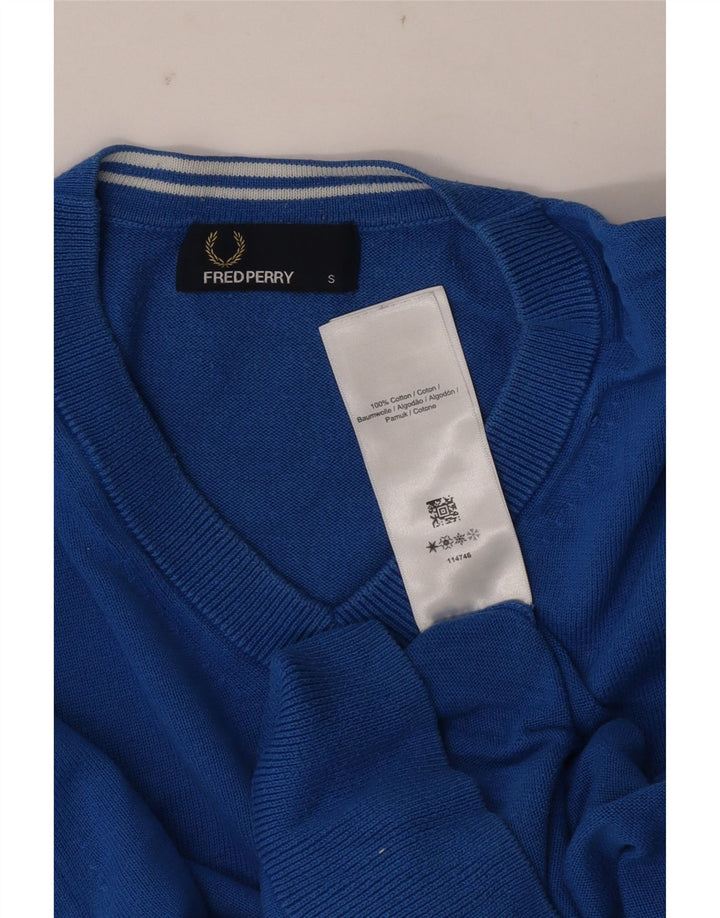 Fred Perry Pulover cu decolteu în V pentru bărbați, bumbac albastru mic