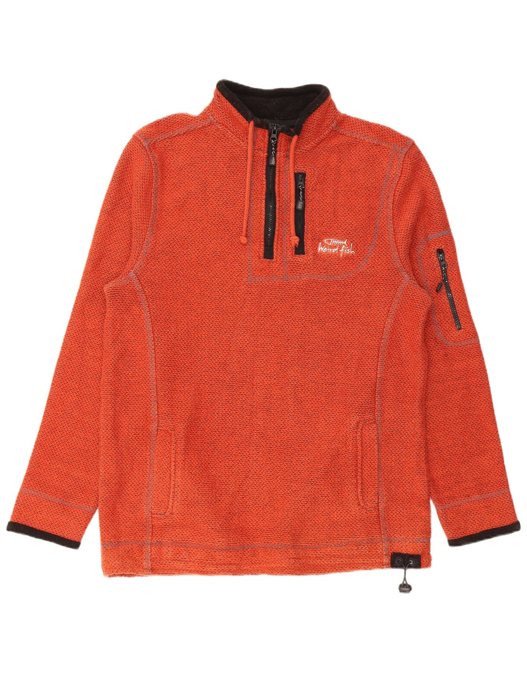Weird Fish pentru bărbați cu grafic 1/4 Zip Pulover mare bumbac portocaliu
