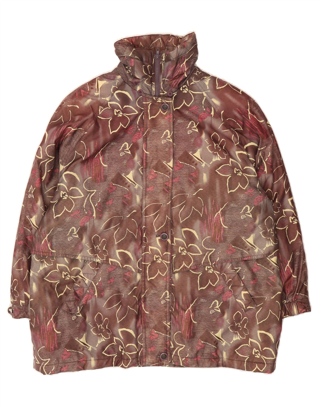 CHICC Womens Windbreaker Jacket EU 48 2XL Brown Floral Polyester Vintage Chicc and Second-Hand Chicc from Messina Hembry 