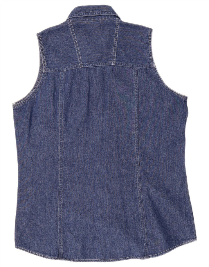EMONITE Womens Sleeveless Denim Shirt UK 14 Medium Blue Cotton