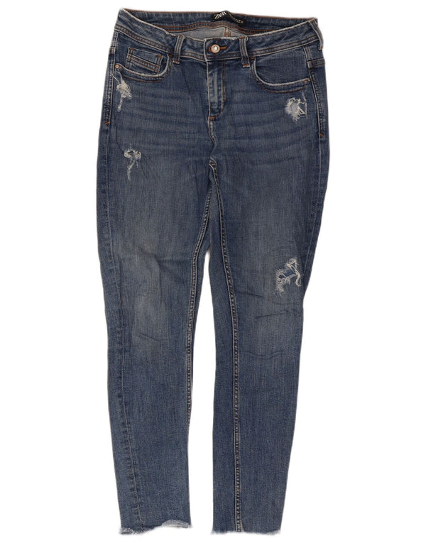 Blugi skinny distressed pentru femei Zara EU 40 Medium W30 L27 Albastru
