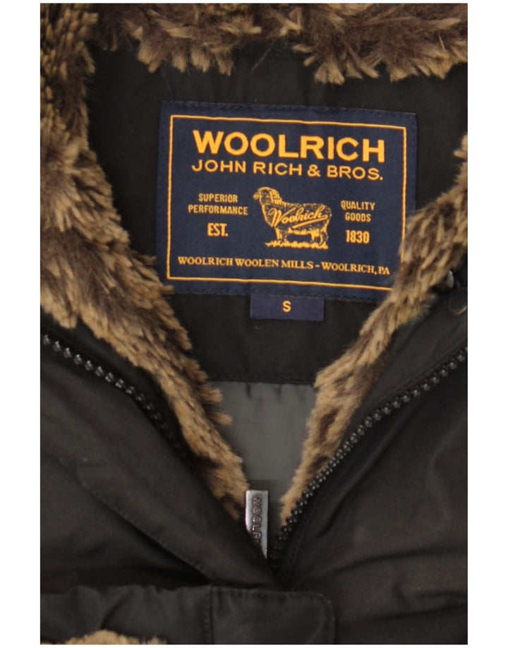 Palton căptușit cu glugă Woolrich pentru femei UK 10 Poliester negru mic