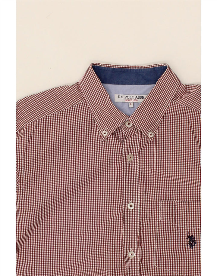 U.S. POLO ASSN. Mens Shirt Large Maroon Gingham Cotton Vintage U.S. Polo Assn. and Second-Hand U.S. Polo Assn. from Messina Hembry 