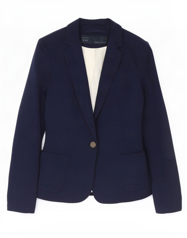Jachetă pentru femei Zara cu 1 nasture UK 6 XS Bumbac bleumarin