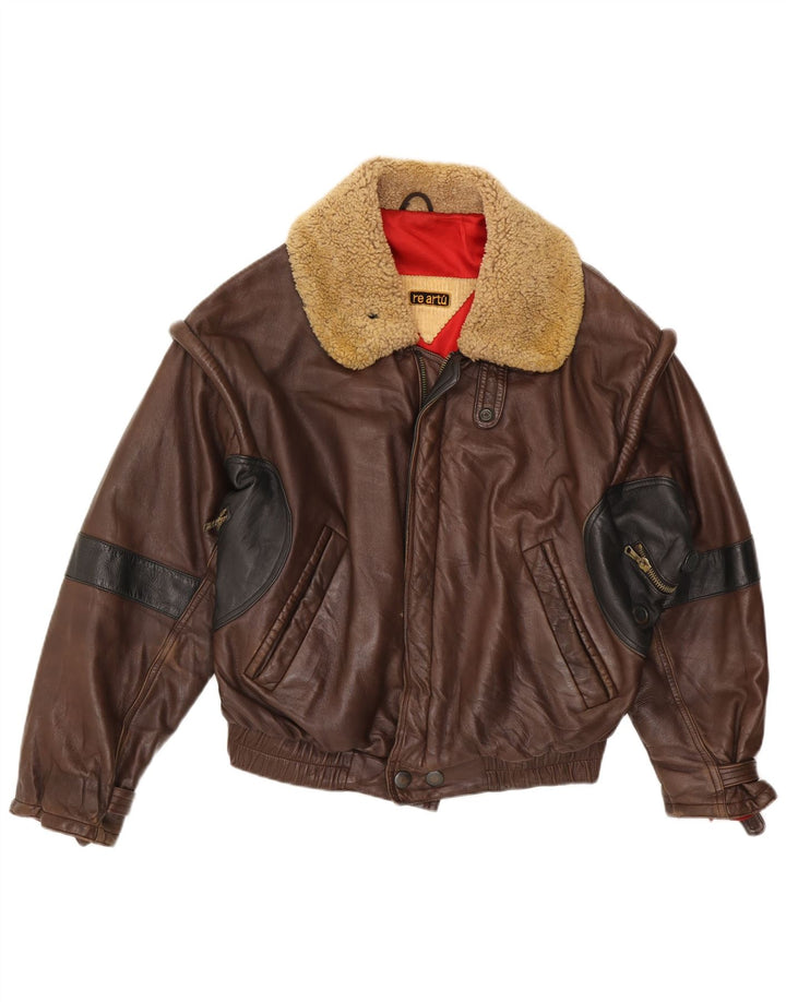 Geacă de piele vintage pentru bărbați IT 52 XL din piele maro