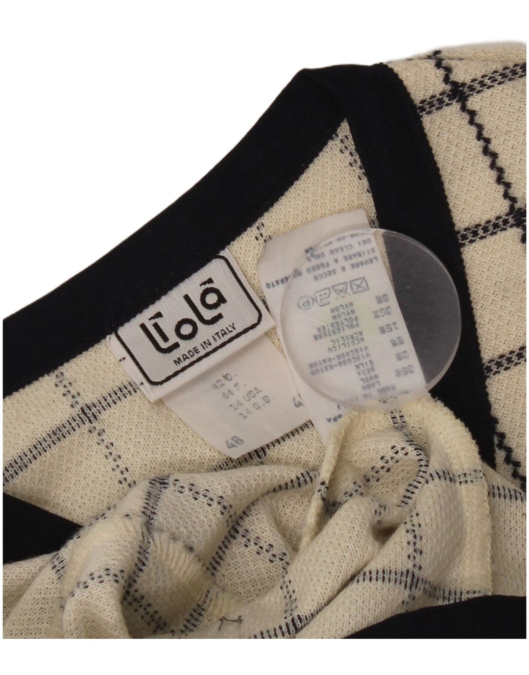 Jachetă pentru femei Liola tricot cu 4 nasturi, UK 14 MARE Lână cu carouri bej