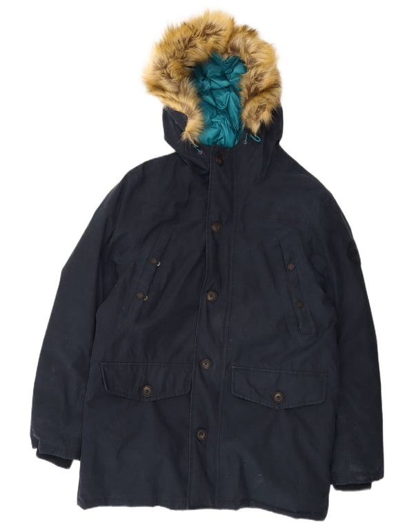 Jachetă căptușită cu glugă pentru bărbați Timberland UK 40 mare, albastru bleumarin, bumbac
