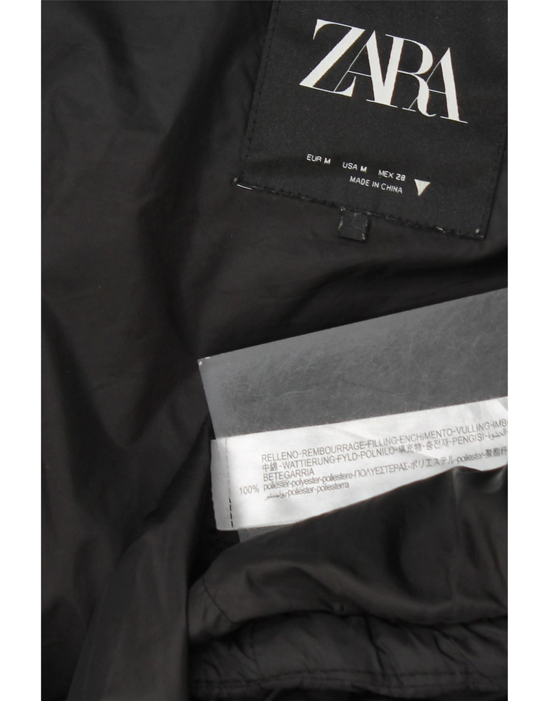 Gilet căptușit cu glugă pentru femei Zara UK 14 Poliester mediu negru