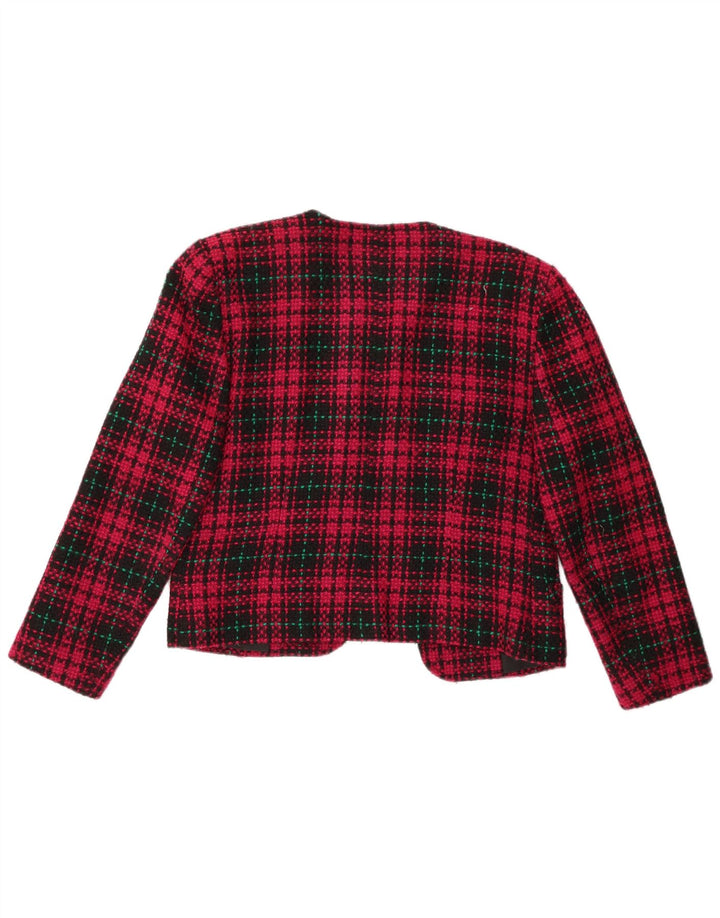 Jachetă pentru femei VINTAGE Crop Open Blazer UK 14 Medium Red Check