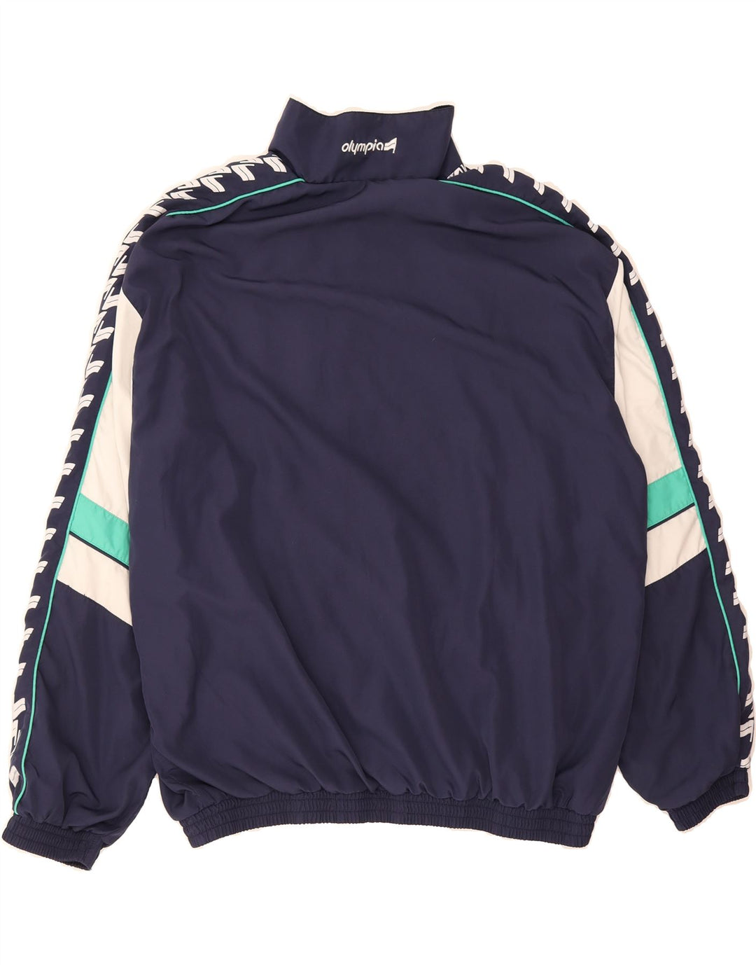 OLYMPIA Mens Tracksuit Top Jacket Large Navy Blue Colourblock Polyester Vintage Olympia and Second-Hand Olympia from Messina Hembry 