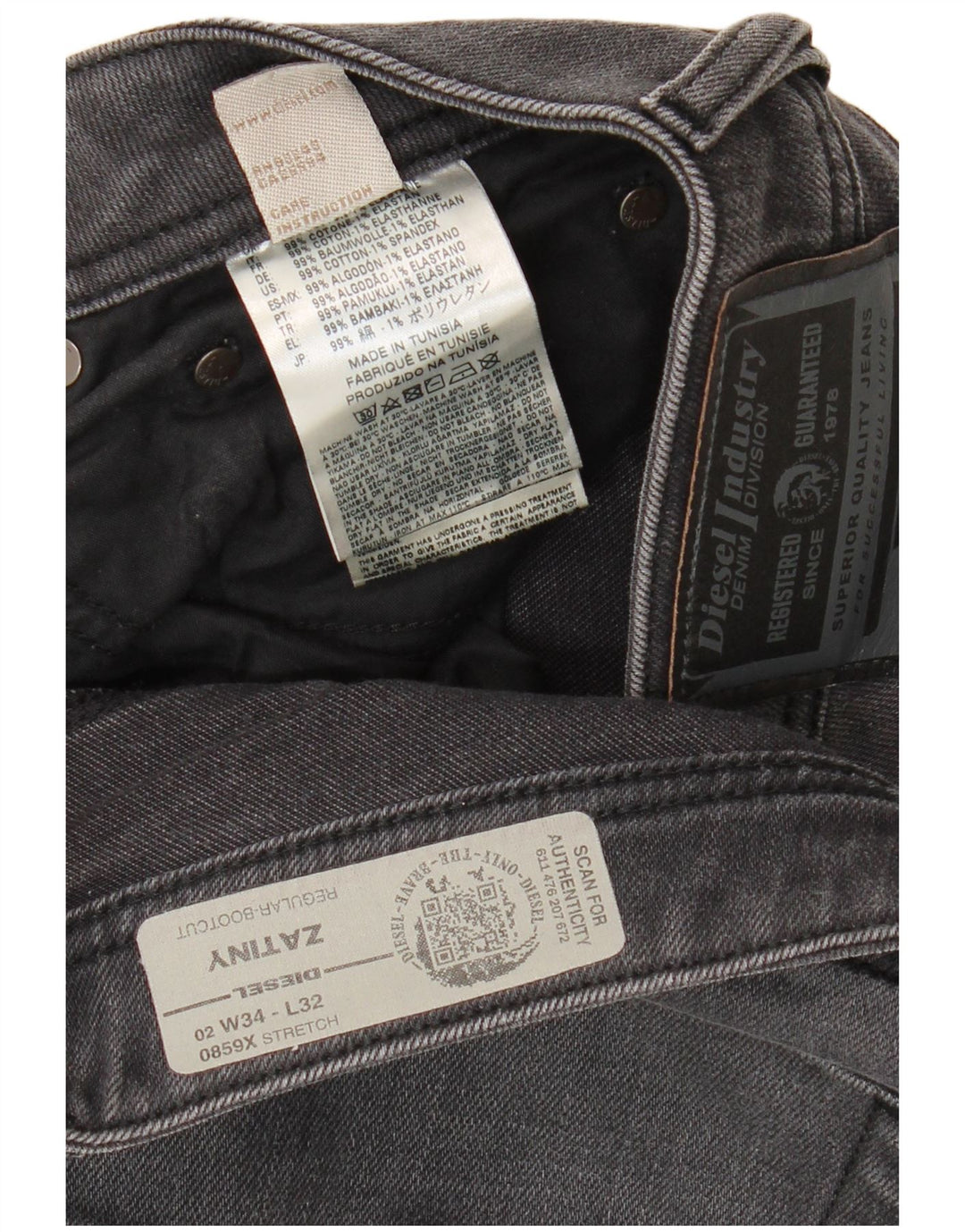 Blugi pentru bărbați Diesel Zatiny Regular Bootcut W34 L32 bumbac gri