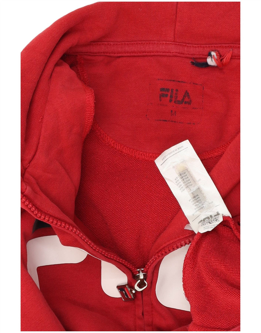 Pulover Fila pentru bărbați, cu fermoar și cu capota, din bumbac roșu mediu
