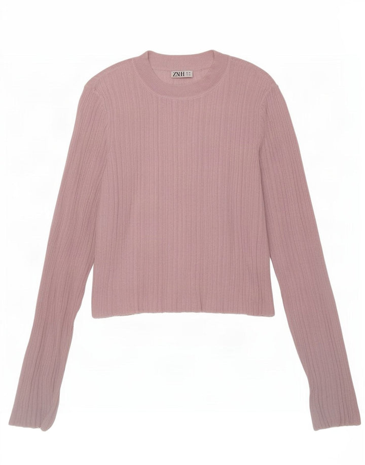 Crop Top pentru femei Zara cu mânecă lungă UK 12 Medium Pink Viscose