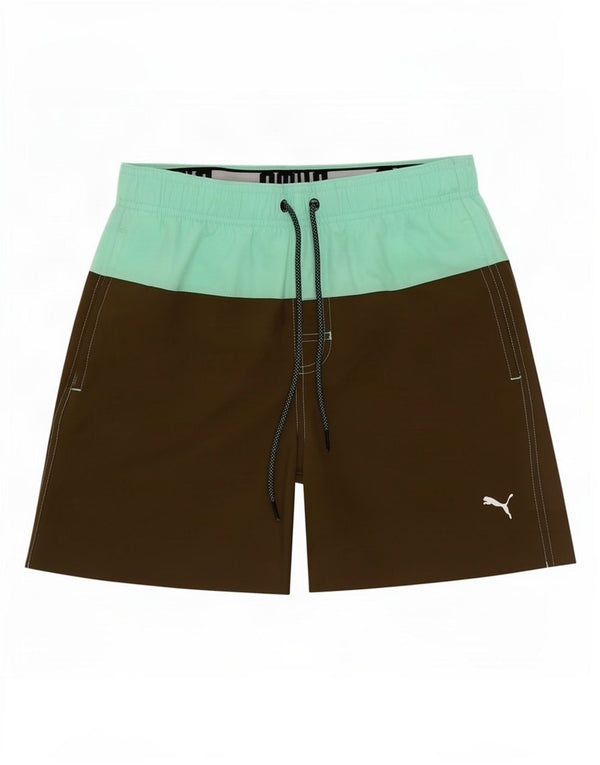 Puma Mens Graphic Swimming Shorts XS Khaki Colourblock Polyester