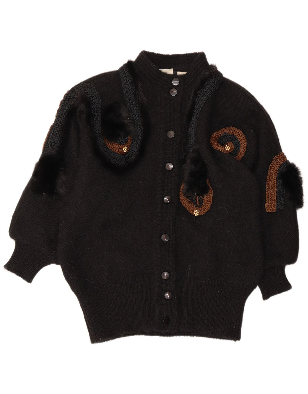 VINTAGE Pulover cardigan cu model abstract pentru femei EU 42/44 mare negru