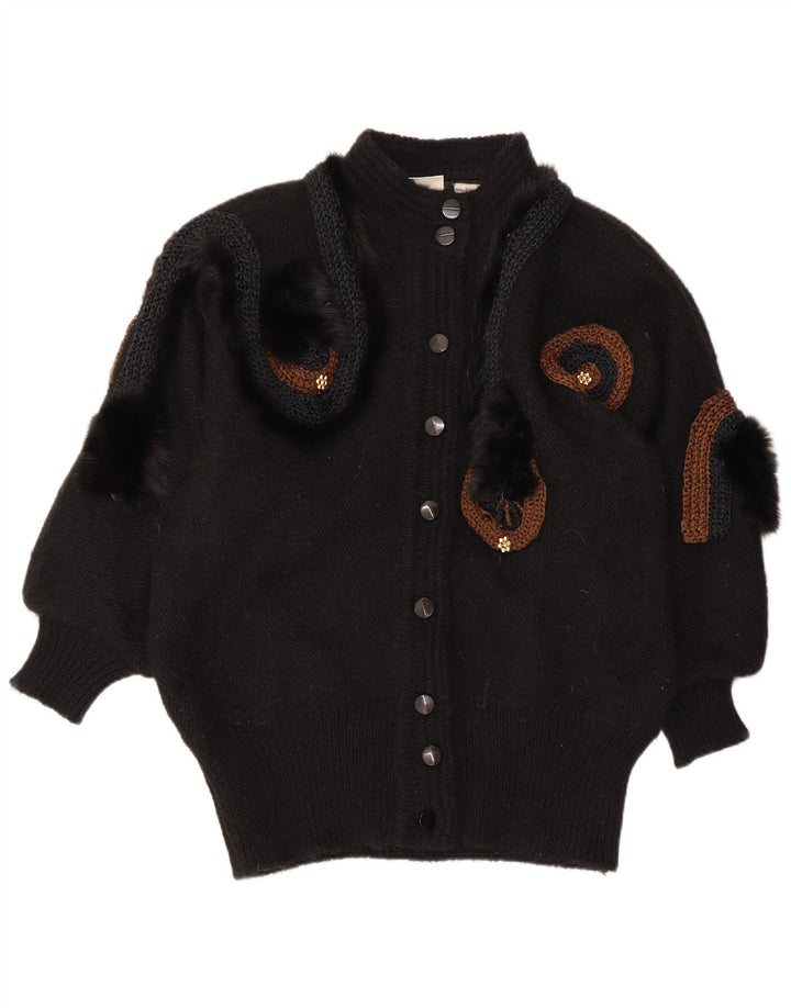 VINTAGE Pulover cardigan cu model abstract pentru femei EU 42/44 mare negru