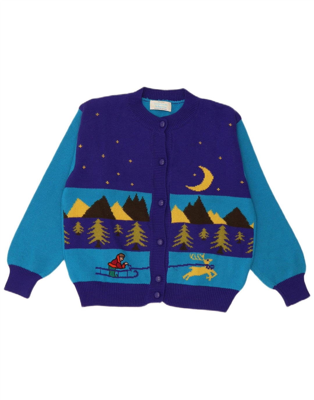 Pulover cardigan de iarnă pentru femei Benetton IT 48 XL Albastru Lână color bloc