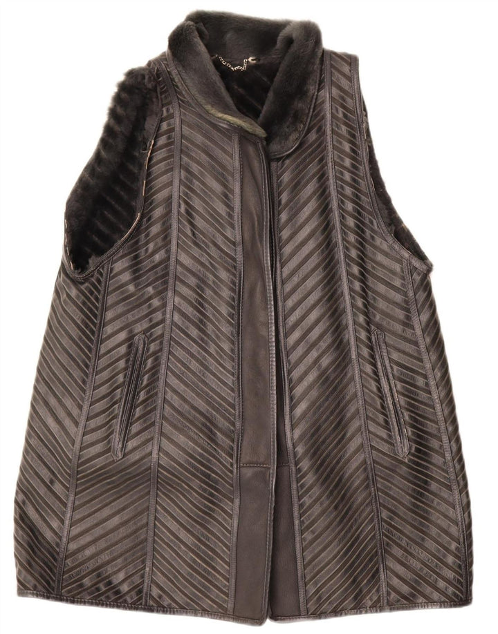 Gilet pentru femei VINTAGE Sherpa cu paragate EU 40 Medium Gri cu dungi din piele