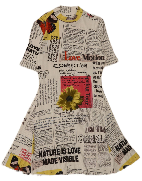 Desigual Womens Newspaper Graphic Rochie A-Line UK 12 Medium White Viscose