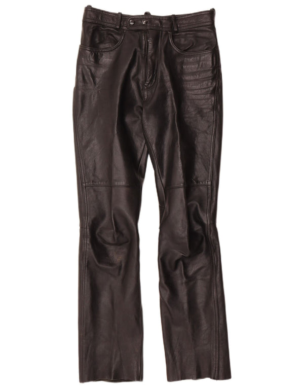 Pantaloni vintage din piele bootcut pentru femei W28 L30 din piele neagră