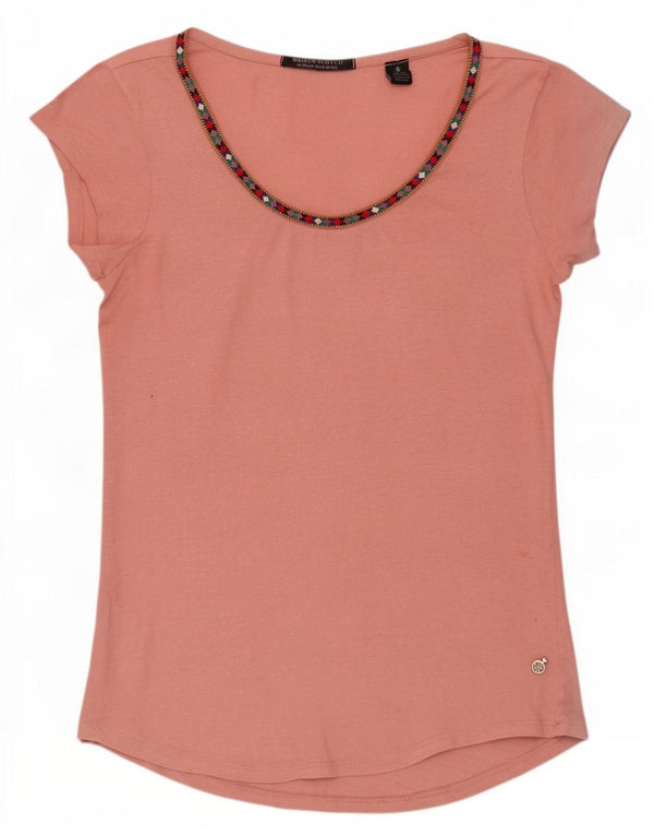 Maison Scotch Tricou pentru femei Top UK 12 Medium Pink Geometric Bumbac