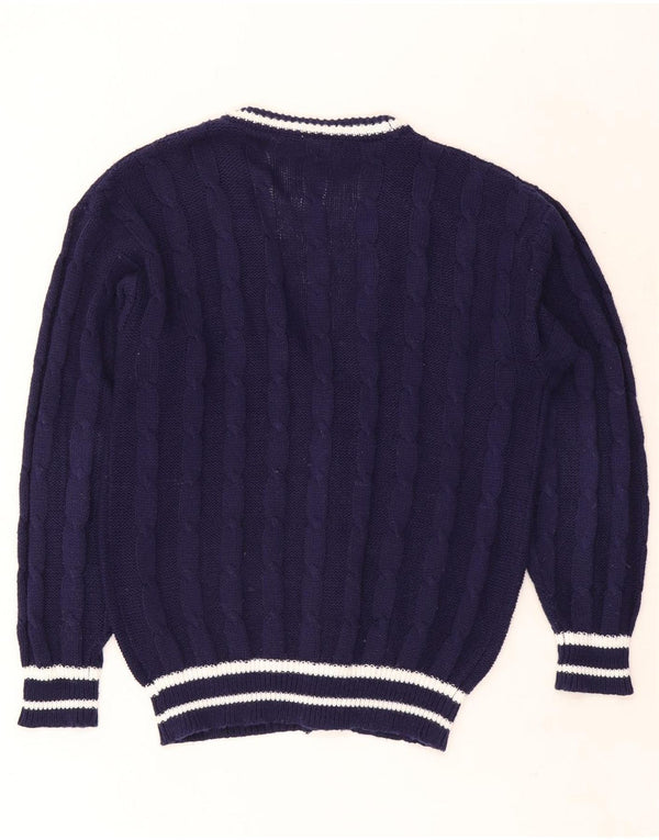 Pulover Cardigan Vintage pentru bărbați IT 48/50 Mediu Bleumarin Poliester cu dungi